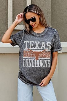 Celebrate your school or team in style with our subtle burnout-finish lightweight short sleeve crewneck tee with ribbed neckline. A versatile addition to any wardrobe and crafted from 60% cotton and 40% polyester, it promises a soft touch and lasting durability. Cropped Crewneck, Texas Longhorns, Lightweight Shorts, Boyfriend Tee, Ribbed Neckline, Acid Wash, Mens Tees, Soft Fabrics, Texas