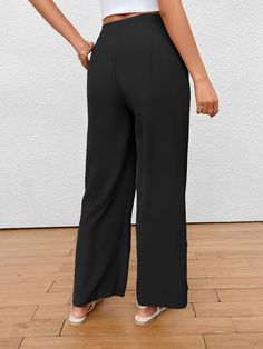 Women's 2024 Straight Pant Solid Casual Long Pants Casual Full-length Solid Color Dress Pants, Casual Full-length Solid Dress Pants, Casual Full Length Solid Color Dress Pants, Casual Full Length Solid Dress Pants, Non-stretch Straight Leg Dress Pants, Solid Non-stretch High-waisted Wide Leg Pants, Non-stretch High-waisted Wide Leg Pants, Non-stretch Straight Dress Pants, Solid Summer Work Trousers