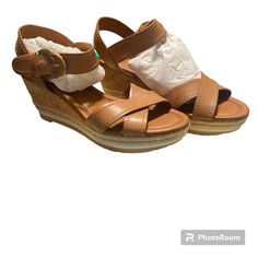 Shopping For Sunny Days? Look To These Tan Platform Wedges. - New With Box -Leather-Look Finish - 2-Part Design - Cross Straps - Open Toe - Espadrille Platform Sole - Faux Cork Wedge - Heel Height: 4" / 10cm Beige Wedge Sandals With Cork-bed Midsoles And Round Toe, Brown Wedge Sandals With Wrapped Heel And Round Toe, Gladiator Wedges, Teal Leather, Espadrilles Platform, Cork Wedges Sandals, Swim Shoes, Strappy Wedges, Wedge Pumps