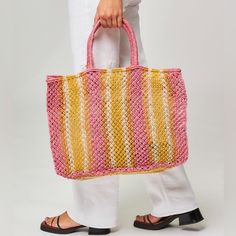 The Jacksons Pink Striped Handmade Jute Shopper Tote. Brand New With Tags. Beautiful Bag, Perfect For Summer! Pink Summer Shopping Bags, Chic Pink Woven Bag, Handwoven Yellow Bags For Spring, Pink Handwoven Bag For Spring, Spring Pink Handwoven Bag, Spring Pink Woven Bag, Handwoven Pink Bags For Spring, Pink Summer Bags For Day Out, Pink Summer Bags For A Day Out