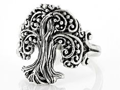 Artisan Collection of Bali™ Sterling Silver "Tree of Life" Ring. Measures Approximately 0.85"L x 0.82"W. Oxidized. Not Sizeable. Tree Of Life Ring, Oxidized Ring, Life Ring, Silver Tree, Broken Chain, Pearl Strands, Tree Of Life, Personalized Jewelry, Post Earrings