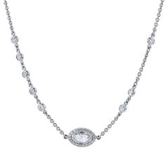 For Sale on 1stDibs - 4.98 carats of Bezel set Diamonds by The Yard in 18 karat White Gold Necklace This is a one of a kind, original, handmade by H&H Jewels. This necklace Oval Platinum Diamond Necklace With Single Cut Diamonds, Classic Oval Diamond Necklace With 17 Jewels, Classic Oval Platinum Diamond Necklace, Classic White Hand Set Diamond Necklace, Classic White Hand-set Diamond Necklace, Classic Hand Set Diamond Necklace For Anniversary, Platinum Oval Diamond Necklace For Wedding, Oval Platinum Diamond Necklace For Wedding, Classic Oval Diamond Necklace With Bezel Setting