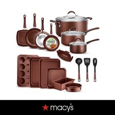 an assortment of pots, pans and utensils are shown in this advertisement