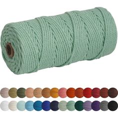 a roll of cotton rope with different colors and sizes on each side, in various colors