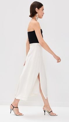 La Ligne Pleat Midi Skirt | Shopbop Fitted Long Viscose Skirt, Viscose Long Lined Skirt Bottoms, Long Viscose Lined Skirt, Viscose Long Lined Skirt, Viscose Skirt With Elastic Waistband, Silk Bottoms For Summer Evenings, Silk Evening Bottoms For Summer, Fitted Viscose Bottoms For Night Out, Elegant Fitted Maxi Skirt With Elastic Waistband