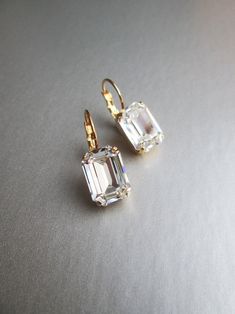 Crystal Bridal Earrings Emerald Drop Earrings Rhinestone - Etsy Classic Bridal Earrings With Diamond Cut For Party, Wedding Diamond Cut Emerald Earrings, Wedding Emerald Cut Diamond Earrings, Classic Crystal Earrings With Prong Setting, Gold Baguette Cut Earrings For Wedding, Formal Rose Gold Crystal Earrings, Dainty Sparkling Earrings For Formal Occasions, Classic Emerald Cut Earrings For Wedding, Classic Emerald Cut Wedding Earrings