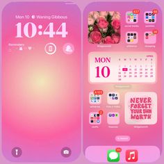 an image of a pink phone with flowers on the screen and calendars for each month