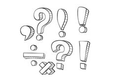 question marks drawn in black and white on a white background with the letters below them