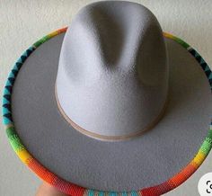 Grey & multicolored  beaded fedora hat/Cowboy Hat with free shipping world wide Ladies Fedora Hat, Fedora Hat, Cowboy Hat, Fedora, Cowboy Hats, Women's Accessories, Accessories Hats, Cowboy, Shoe Accessories