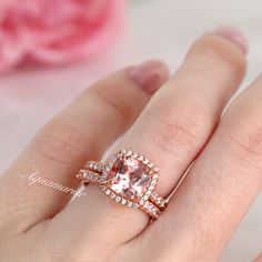 Cushion Halo, Rose Gold Accents, Morganite Engagement Ring, Morganite Ring, Solid Gold Jewelry, Pink Gemstones, Pink Ring, Fine Jewelry Collection, Morganite