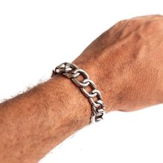 "925 Sterling silver Chunky Chain Bracelet with a toggle clasps. Available in women's and men's lengths. Makes a bold statement piece by itself or layer it for more style. Bracelet Length 15cm / 5.9\" inches 16cm / 6.3\" 17cm / 6.7\" 18cm / 7.09\" 19cm / 7.48\" 21cm / 8.27\" 23cm / 9.06\" Every piece is handcrafted in Bali and made with Intention, Love, and Soul so that it can be felt by it's wearer and ultimately change our energy and lives in a positive way. Each with it's own story of insight Classic Sterling Silver Chunky Chain Bracelet, Classic Silver Cuban Link Bracelet With Chunky Chain, Bracelet Quotes, Twisted Chain, Silver Chain Style, Bracelet For Men, Silver Pieces, Chain Link Bracelet, Silver Bracelets