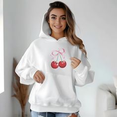 Embrace sweet style with this adorable Cherry Design Hoodie! Whether you're a cherry lover or adore the coquette aesthetic, this hoodie is the perfect blend of cute and cozy. Made with soft, high-quality fabric, it's designed to keep you warm and stylish all year long. Featuring a vibrant cherry print, this hoodie is a must-have for anyone looking to add a pop of charm to their wardrobe. Perfect for casual outings, lounging at home, or pairing with your favorite kawaii accessories. Perfect For: Kawaii Hooded Sweatshirt For Fall, Fall Kawaii Hooded Sweatshirt, Fall Hooded Kawaii Sweatshirt, Oversized Kawaii Hoodie For Fall, Kawaii Long Sleeve Hoodie With Letter Print, Kawaii Hoodie Sweatshirt With Drawstring, Kawaii Cotton Hoodie With Drawstring Hood, Kawaii Long Sleeve Hoodie With Drawstring, Winter Kawaii Hooded Hoodie