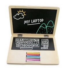 an open laptop with writing on the screen