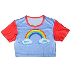 Kidcore Clothes, Kidcore Clothing, Rainbow Crop Top, Colorful Outfit, Cute Rainbow, Hand Drawn Design, Colourful Outfits, Crop Tee, Unique Fashion