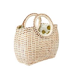 Mini Willow Cain Handbag in White - The Well Appointed House Rattan Bag, Pop Of Color, The Well, Color Pop, Hand Weaving, Pouch, Size 7, Handbags, Blue