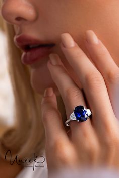 Oval Sapphire Engagement Ring 3 Stone Engagement Rings With Saphire, Spahire Engagement Ring, Radiant Sapphire Engagement Ring, Sapphire Three Stone Ring, Saphire Engament Ring Set, Three Stone Sapphire Engagement Ring, Lab Created Engagement Rings, Engagement Ring Trends