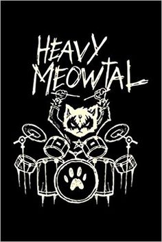 the logo for heavy meowal with an image of a cat on top of drums