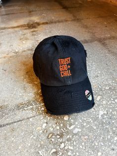 I'm just out here trusting God. Cotton Brimmed Trucker Hat, Trust God And Chill, Black Trucker Hat With Breathable Flat Bill, Christian Trucker Hats, I Don’t Trust Words I Trust Vibes, Culture Clothing, Severe Weather, Black Letter, Toddler Tees