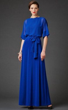 Bateau Bell Half Sleeve A-line Pleated Chiffon Long Dress With Sash Jersey Evening Dress, Chiffon Long Dress, Satin Formal Dress, Chiffon Dress Long, Buy Dresses, Bride Gowns, Tea Length Dresses, Prom Dresses With Sleeves, Chiffon Prom Dress