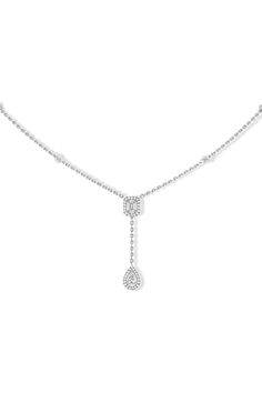 MESSIKA-My Twin Tie Necklace-WHITE GOLD Formal White Gold Drop Lariat Necklace, White Gold Necklaces With Diamond Accents For Evening, White Gold Lariat Diamond Necklace For Formal Occasions, Elegant White Gold Lariat Necklace With Brilliant Cut, Elegant Formal Drop Necklace With Sparkling Stones, Luxury Clavicle Chain Drop Necklace For Formal Occasions, Formal White Gold Lariat Diamond Necklace, Timeless White Gold Lariat Necklace For Formal Occasions, Timeless White Gold Lariat Necklace For Formal Events