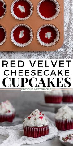 red velvet cheesecake cupcakes with white frosting