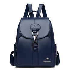 Color: Blue Large Capacity Blue Leather School Backpack, Casual Blue Leather Backpack With Zipper, Trendy Blue Leather School Backpack, Large Capacity Blue Leather Backpack, Blue Leather Satchel Backpack, Trendy Blue Leather Backpack For Daily Use, Trendy Blue Backpack With Large Capacity, Trendy Blue Faux Leather Bag, Trendy Blue Leather Backpack