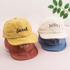 ✤ Tips: Due to the soft material of the hats, embroidery may result in slight wrinkling. ✤ Product details: Each hat is embroidered with a personalized name, adding a unique and special touch. Whether it's for a day at the park, a family outing, or simply to complete their everyday look, these hats are a must-have for your little fashionistas. ✤ Embroidery Name:  Make these hats truly special by adding your child's name with beautiful embroidery. The personalized touch adds a unique and memorable element to their hat, making it one-of-a-kind. ✤ Perfect Size:  Hat Circumference: 17.7-19.6 inches Suggested Age: 8 months - 4 years old This ensures a secure and comfortable fit, accommodating the growth of your child as they explore the world around them. ✤ Fabric: Cotton. The Kid's Base Hat is Cotton Hat With Curved Brim For Playtime, Playful Baseball Cap With Letter Print, Playful Letter Print Baseball Cap, Personalized Cotton Hat With Curved Brim, Cotton Snapback Hat With Embroidered Text, Personalized Cotton Hats With Curved Brim, Cute Personalized Baseball Cap With Curved Brim, Personalized Cute Baseball Cap With Curved Brim, Playful Hats With Letter Print And Curved Brim