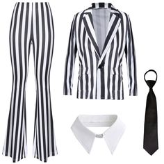 Black And White Halloween Costume, Black And White Striped Outfit, 80s Movie Costumes, Disco Outfits, Black And White Striped Pants, Stripe Blazer, Zoot Suit, White Liner, Christmas Suit