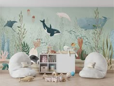 children's room with under the sea theme wallpaper