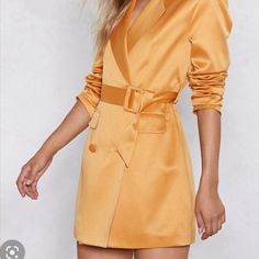 Nasty Gal Trailblazer Blazer Dress In Yellow Gold Shimmer Metallic Size Us2 Never Worn Without Tags Gold Spring Blazer For Office, Gold Blazer For Office In Spring, Gold Blazer For Spring Workwear, Gold Blazer For Workwear In Spring, Gold Blazer For Spring Night Out, Elegant Yellow Spring Blazer, Elegant Yellow Fall Blazer, Chic Yellow Blazer, Summer Formal Yellow Blazer