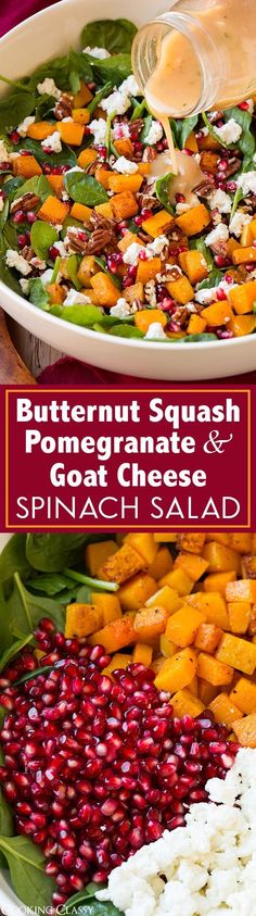 butternut squash, pomegranate and goat cheese spinach salad is the perfect side dish