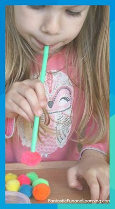 Pin-Straws and Pom Poms Math Counting Game for Preschoolers #rhodesmaguire1976 Math Counting Games, Oral Motor Activities, Game For Preschoolers, Oral Motor, Counting Games, Math Counting, Fun Math Games, Counting Activities