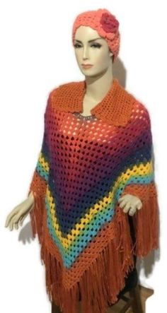 Crochet poncho with collar, woman poncho, orange acrylic yarn, autumn poncho, handmade, The orange poncho, andrea designs handmade ponchos, hippie poncho, gift for her Fall Festival Poncho Shawl, Fall Festival Shawl Poncho, Handmade Poncho For Fall Festival, Fall Festival Cape Poncho, One Size Cape For Fall Festival, Handmade Fall Festival Poncho, Bohemian Knitted Poncho For Fall, Knitted Shawl Cape For Fall, Handmade Shawl Cape For Winter