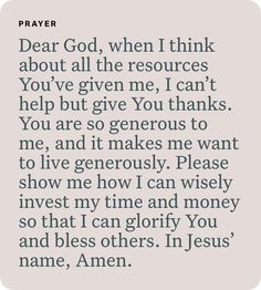 a prayer with the words dear god, when i think about all the resources you've