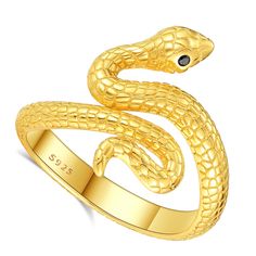 PRICES MAY VARY. 🐍 RETRO SNAKE DESIGN 🐍 Snakes represent transformation, eternity, rebirth, fertility and healing. The snake ring is like a real snake wrapped around your finger, very realistic. Wearing a snake ring reflects your inner strength and strong. 🐍 925 STERLING SILVER 🐍 This vintage thumb gold snake rings is made of real 925 sterling silver plated with 18k gld, hallmarked S925, nikel free and lead free. It will not change colors or turn your skin green. 🐍 Adjustable Ring Size 🐍 T Symbolic Adjustable Snake Ring For Anniversary, Sterling Silver Snake Ring In Yellow Gold For Anniversary, Gold Sterling Silver Snake Ring For Anniversary, Gold Snake Shape Rings For Anniversary, Silver Snake Ring, Snake Rings, Snake Ring Silver, Adjustable Jewelry, Snake Design