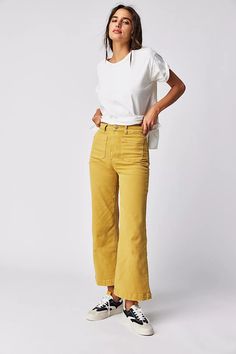 Colored Jeans Outfits, Mustard Yellow Pants, Sailor Jeans, Sailor Jean, Cream Jeans, Jeans Free People, Yellow Pants, All Jeans, Free People Store