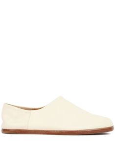 ivory white nappa leather signature single-stitch logo signature Tabi toe slip-on style flat leather sole Beige Flat Slip-ons With Leather Sole, White Leather Slip-ons With Stitched Sole, Elegant White Leather Slip-ons, Classic White Almond Toe Slip-ons, White Leather Slip-ons With Leather Footbed, Beige Leather Slip-ons With Flat Heel, Beige Leather Flat Heel Slip-ons, Classic White Slip-ons With Flat Heel, Beige Leather Flat Slip-ons