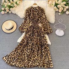 810708500-77 Womens Dress Blouses, Boho Chiffon Dress, Modern Feminine Style, Dress Woman, Floral Print Midi Dress, Leopard Print Dress, Beachwear For Women, Floral Chiffon, Printed Midi Dress