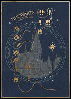 the hogwart's map from harry potter is shown in gold and blue colors