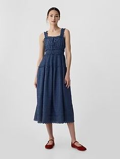 Gap × DÔEN Eyelet Midi Dress | Gap Casual Spaghetti Strap Dress By Gap, Casual Gap Maxi Dress, Gap Casual Maxi Dress, Casual Midi Dress With Straight Neckline For Daywear, Gap Spring Midi Length Maxi Dress, Gap Spring Midi Maxi Dress, Gap Midi Length Maxi Dress For Spring, Summer Chic Gap Maxi Dress, Summer Chic Maxi Dress By Gap