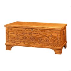 a wooden chest sitting on top of a white background