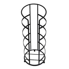 a black and white drawing of a tall vase with spiral designs on the bottom, standing in front of a white background