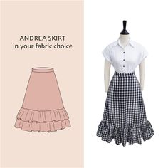 an image of a dress on a mannequin head with the words andrea skirt in your fabric choice