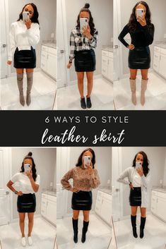 Leather Skirt Shoes Outfit, Leather Skirt Business Casual, High Waisted Leather Skirt Outfit, Style Leather Skirt Winter, Leather Skirt And Bodysuit Outfit, Winter Outfit Leather Skirt, Leather Look Skirt Outfit, Leather Mini Skirt Outfit Work, Black Leather Skirt Fall Outfit