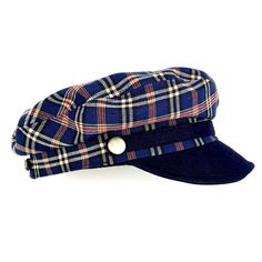 Classic and elegant blue tartan plaid sailor cap. Adorned with a ribbon of the same fabric as the visor and riveted with metallic buttons in old silver color.65 % polyester 35% linen. Cut and sewn on the bias with a quality tartan plaid fabric and finished with a very light cotton lining.The length of the visor is 4.5 centimeters.The back of the cap has a small eco-leather belt to adjust the measurement up to three centimeters less. It adapts very well to the head.For its production we use top q Navy Cotton Brimmed Hat, Adjustable Sailor Style Cap, Adjustable Sailor Cap, Blue Cotton Flat Cap, Blue Flat Cap One Size, Blue Flat Cap Hat, Blue Flat Cap One Size Fits Most, Blue Flat Cap - One Size Fits Most, Navy Flat Cap Hats, One Size Fits Most