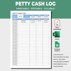 the printable petty cash log is shown in this image, and it has an empty file