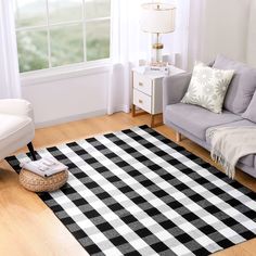 PRICES MAY VARY. THICKER & PERFECT SIZE: The size measures approx 5' x 7'(59" x 82.6"). Our black and white rugs are thicker than most rugs, add unique charm to your home. SUPERIOR QUALITY & FINE WORKMANSHIP: Our doormats are made of high quality environmentally friendly cotton material, soft and durable; Hand-woven, exquisite thread and workmanship, do not fade or fall off; A deviation of 1~2 cm is allowed for hand cutting and sewing. MACHINE WASHABLE & EASY CARE: The black white door mat is ea Buffalo Plaid Rug, Black And White Rugs, Checkered Area Rug, Plaid Area Rug, Patio Living Room, Washable Bathroom Rugs, Plaid Rug, Kitchen Rugs And Mats, White Doors