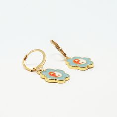 Classic, delicate earrings that lend a nostalgic yet whimsical vibe. Color: Teal, Orange, White, Gold Material: Alloy Dimensions: 1.25"L Overall, 0.5" Pendant Diameter Retro Flower Earrings For Gift, Whimsical Gold Flower Earrings, Retro Drop Earrings Jewelry Gift, Vintage Gold Flower Earrings With Enamel, Vintage Brass Hypoallergenic Earrings, Vintage Hypoallergenic Brass Earrings, Retro Hypoallergenic Earrings For Gift, Hypoallergenic Vintage Brass Earrings, Vintage Dangle Flower Earrings For Gift