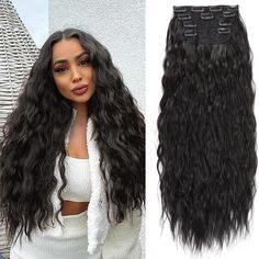 Clip In Long Wavy Synthetic Hair Extension 24 Inch 4pcs Black Brown Hairpieces Fiber Thick Double Weft Hair Extension For Women Hair Extensions Color, Long Hair Extensions, Weft Hair Extensions, Synthetic Hair Extensions, Hair Weft, Hair Extension, Clip Ins, Synthetic Hair, Hair Pieces