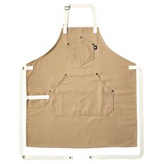 an apron with two pockets on the front and one pocket on the back, in beige